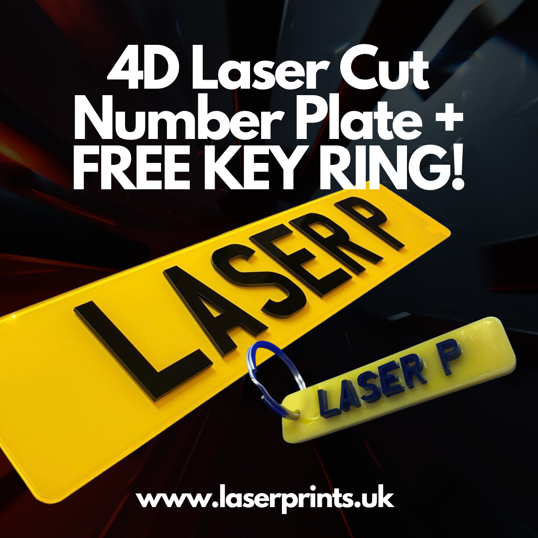 4D Gloss Laser Cut Number Plate + FREE KEY RING! Laser Prints