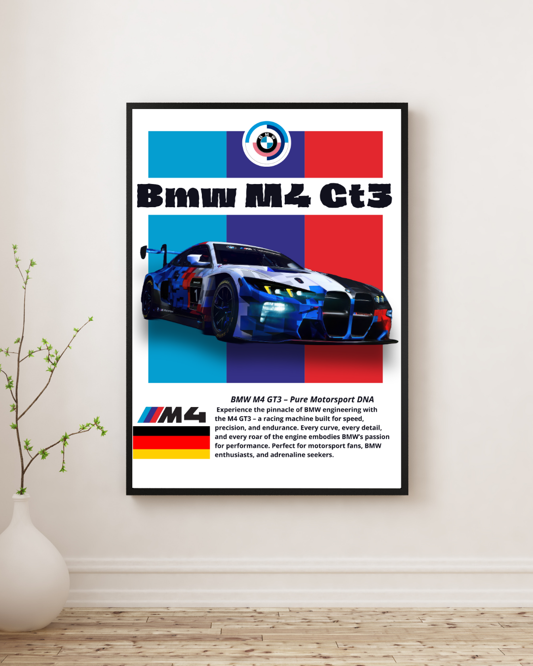 Tri-Colour Motorsport GT Racer Wall Art Poster