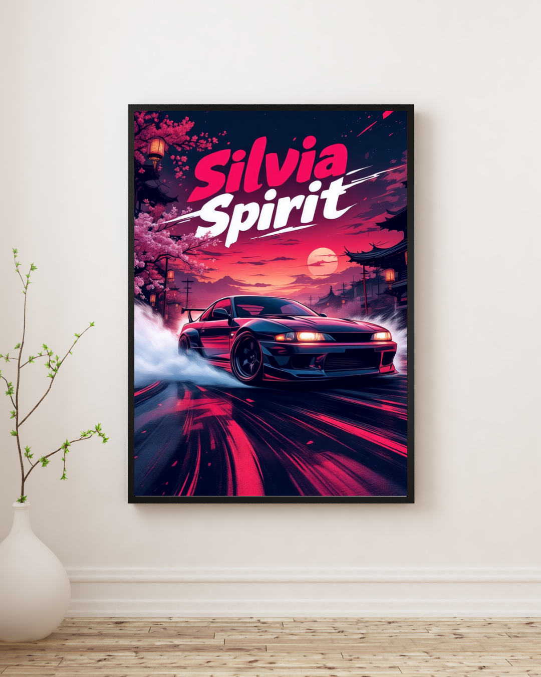 Neon Crimson Drift Spirit Wall Art Poster
