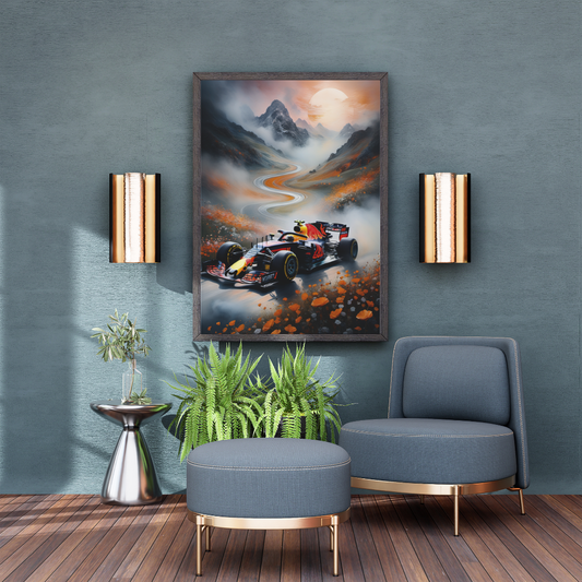 Red Bull F1 Sunset Mountain Drive Wall Art Poster