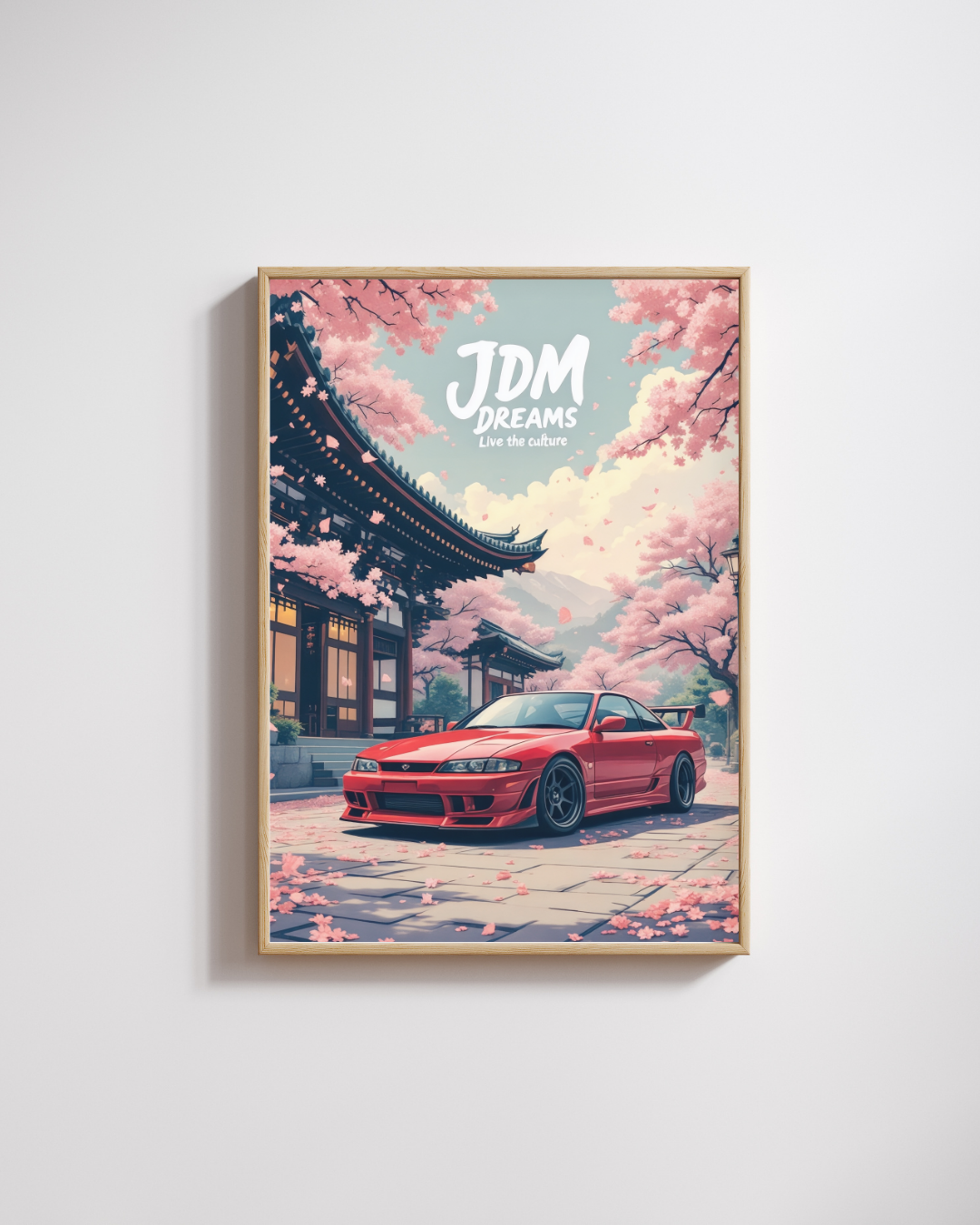 Crimson Sakura Drift Scene Wall Art Poster