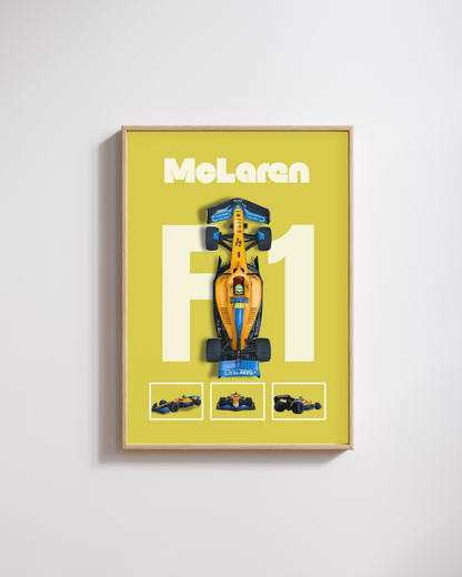 Papaya Yellow Open-Wheel Racing Wall Art Poster