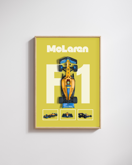 Papaya Yellow Open-Wheel Racing Wall Art Poster