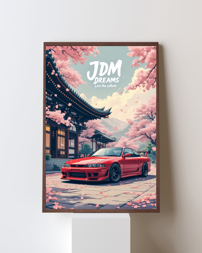 Crimson Sakura Drift Scene Wall Art Poster
