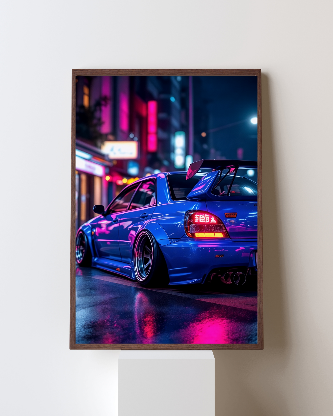Electric Blue Night Street Racer Wall Art Poster