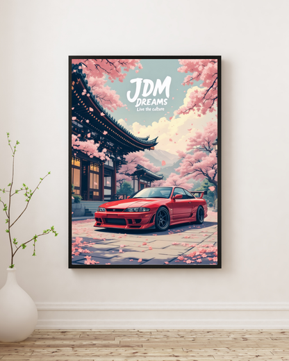 Crimson Sakura Drift Scene Wall Art Poster