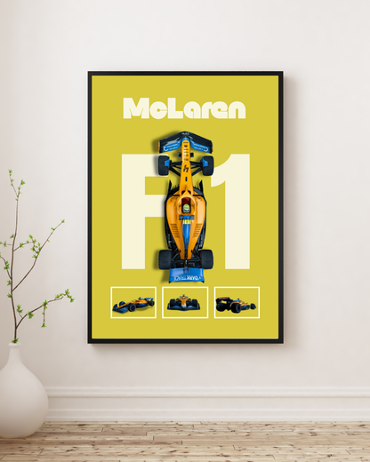 Papaya Yellow Open-Wheel Racing Wall Art Poster