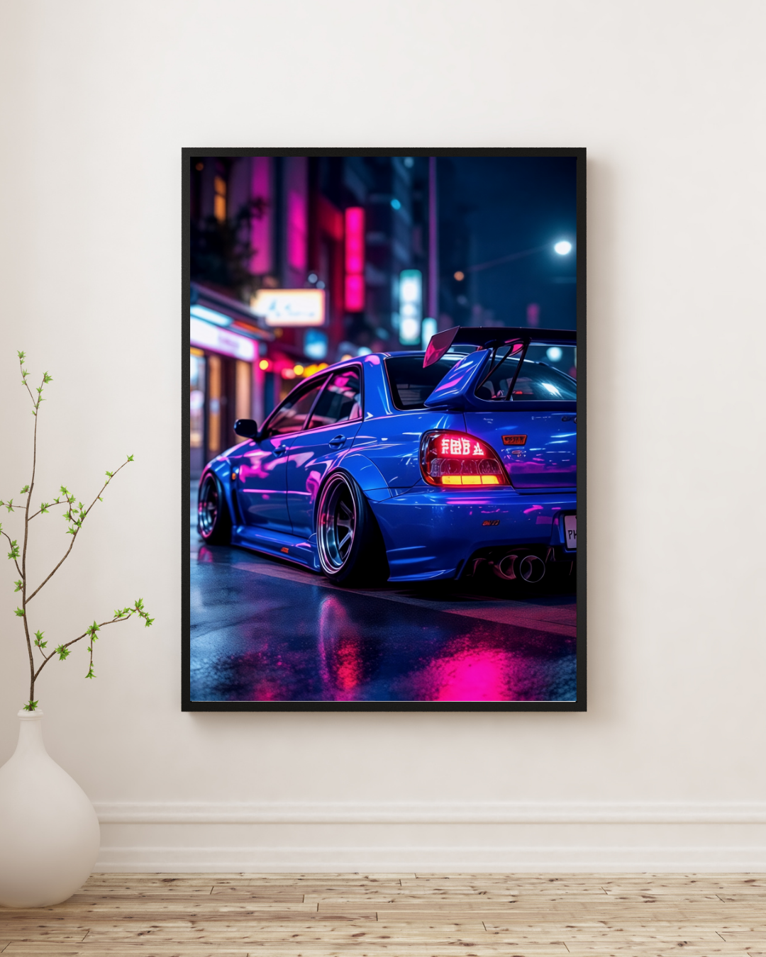 Electric Blue Night Street Racer Wall Art Poster